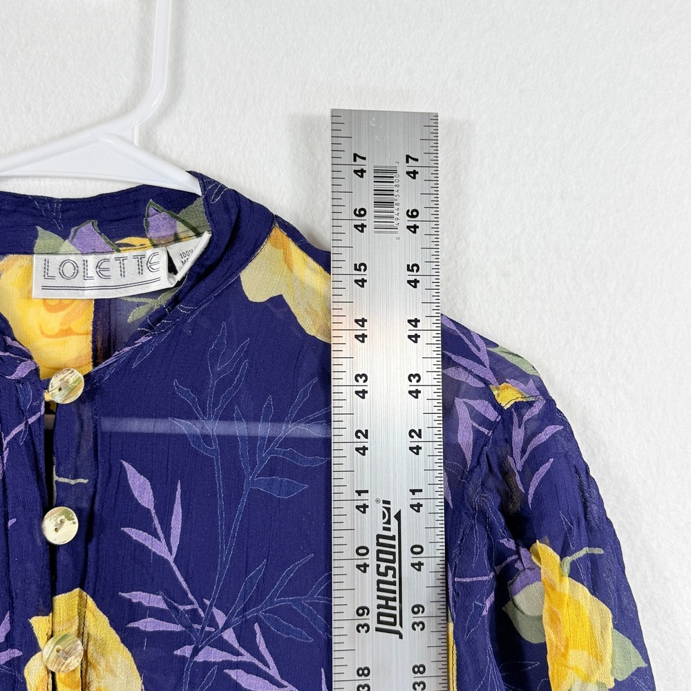 Lolette Maxi Dress Womens Large Purple Yellow Rose Floral‎ Sheer Vtg Cottagecore - Picture 4 of 8
